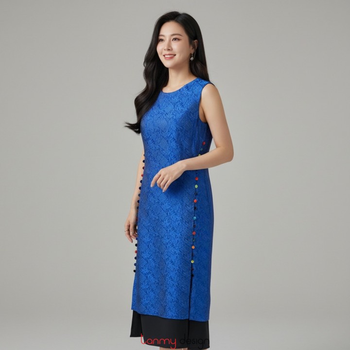 Váy lụa 2 lớp tay cộc xanh